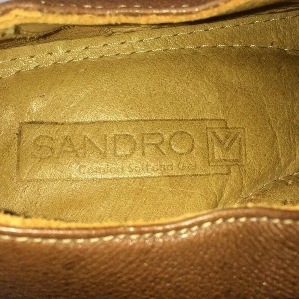Sandro‎ Plain Toe Leather Oxford Shoes Mens 8.5 D Cognac Brown 5 Eyelet Comfort
